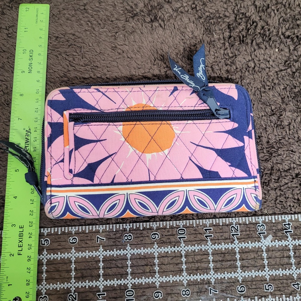 Vera Bradley Sun Valley Turnlock Wallet Pink Blue Floral Quilted Cotton - Picture 2 of 5